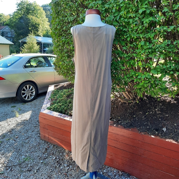 Talbots Vintage 90's Overalls Jumper Pocket Dress Tencel Lyocell Maxi Tan - Picture 4 of 10